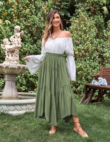 Scarlet Darkness Maxi Skirt for Women High Waist Ruffle Flowy Renaissance Long Skirts with Pockets in Saudi Arabia