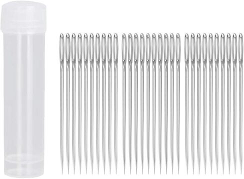 Couple Embroidery Art Sewing Needles Premium Stainless Steel Large Eye Sewing Needles 30 Pieces #24 with Modern Transparent Needle Box Perfect for Embroidery Hand Sewing and Crafts in Saudi Arabia