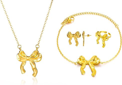 Bow Necklace Earrings Bracelet Set Bow Jewelry Set for Women Bowknot Pendant Chain Necklace Ribbon Stud Earrings Coquette Stuff Accessories Christmas Gifts in Saudi Arabia