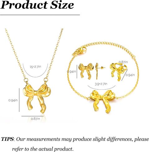Bow Necklace Earrings Bracelet Set Bow Jewelry Set for Women Bowknot Pendant Chain Necklace Ribbon Stud Earrings Coquette Stuff Accessories Christmas Gifts in Saudi Arabia