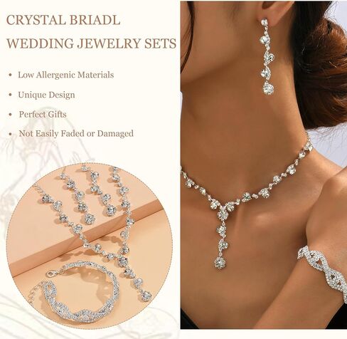 choice of all Wedding Jewelry Set for Brides Bridesmaids Silver Rhinestone Necklace Earrings Bracelet Sets Formal Costume Jewelry Prom Jewelry Sets for Women in Saudi Arabia