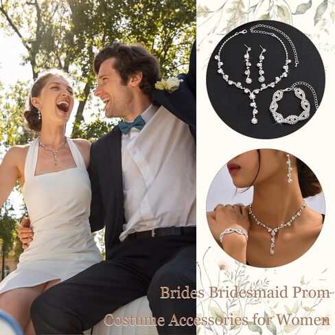 choice of all Wedding Jewelry Set for Brides Bridesmaids Silver Rhinestone Necklace Earrings Bracelet Sets Formal Costume Jewelry Prom Jewelry Sets for Women in Saudi Arabia