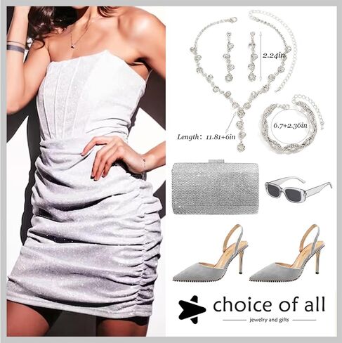 choice of all Wedding Jewelry Set for Brides Bridesmaids Silver Rhinestone Necklace Earrings Bracelet Sets Formal Costume Jewelry Prom Jewelry Sets for Women in Saudi Arabia