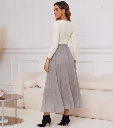 Women Pleated High Waist Skirts 2024 Fall Outfits Elegant Flowy A-Line Maxi Skirt in Saudi Arabia