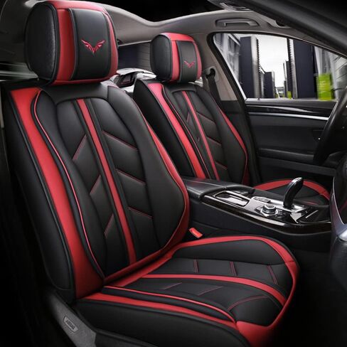 otoez Leather Car Seat Covers Full Set, Full Coverage Seat Covers for Cars, Waterproof Automotive Front & Back Seat Protector Universal Fit Most 5 Seats Car Sedan Truck SUV (Black & Red) in Saudi Arabia