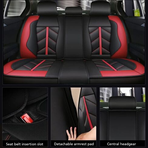 otoez Leather Car Seat Covers Full Set, Full Coverage Seat Covers for Cars, Waterproof Automotive Front & Back Seat Protector Universal Fit Most 5 Seats Car Sedan Truck SUV (Black & Red) in Saudi Arabia