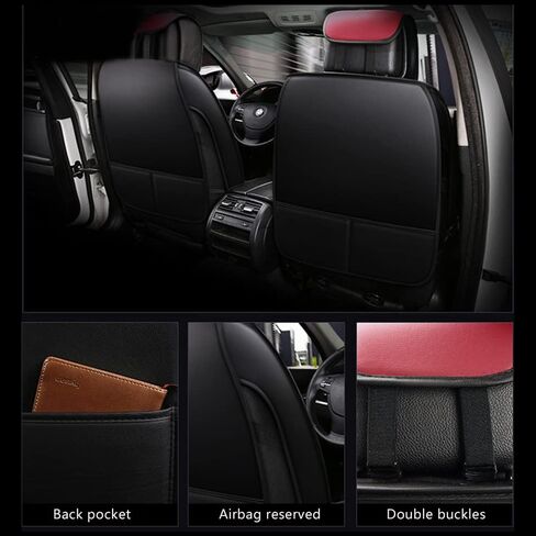 otoez Leather Car Seat Covers Full Set, Full Coverage Seat Covers for Cars, Waterproof Automotive Front & Back Seat Protector Universal Fit Most 5 Seats Car Sedan Truck SUV (Black & Red) in Saudi Arabia