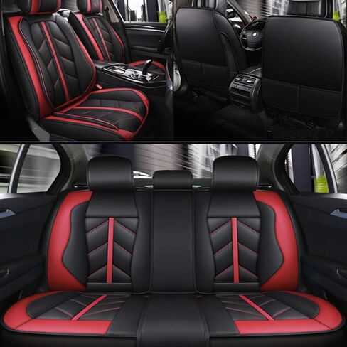 otoez Leather Car Seat Covers Full Set, Full Coverage Seat Covers for Cars, Waterproof Automotive Front & Back Seat Protector Universal Fit Most 5 Seats Car Sedan Truck SUV (Black & Red) in Saudi Arabia