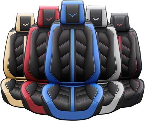 otoez Leather Car Seat Covers Full Set, Full Coverage Seat Covers for Cars, Waterproof Automotive Front & Back Seat Protector Universal Fit Most 5 Seats Car Sedan Truck SUV (Black & Red) in Saudi Arabia