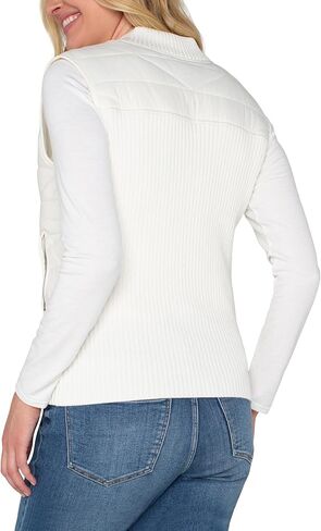 Liverpool Los Angeles Women's Sleeveless Quilted Front Full Zip Sweater Vest Sweater Yarn, Porcelain, X-Small in Saudi Arabia