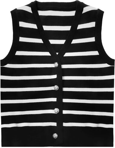 YKR Sweater Vest for Women Sleeveless Knit Striped Sweater Tank Tops 2024 Trendy Summer Cropped Button Up Vest Tops Shirts in Saudi Arabia