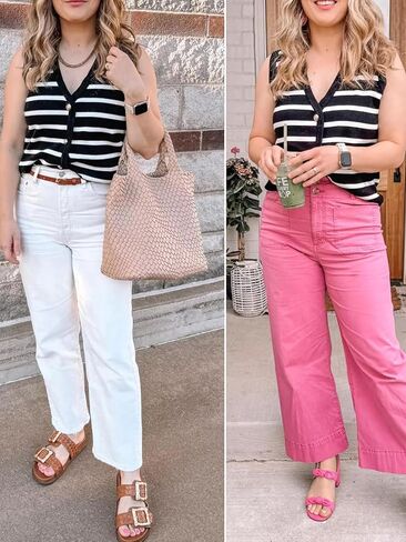 YKR Sweater Vest for Women Sleeveless Knit Striped Sweater Tank Tops 2024 Trendy Summer Cropped Button Up Vest Tops Shirts in Saudi Arabia
