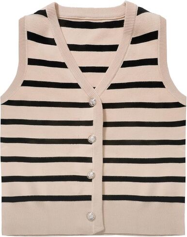 YKR Sweater Vest for Women Sleeveless Knit Striped Sweater Tank Tops 2024 Trendy Summer Cropped Button Up Vest Tops Shirts in Saudi Arabia