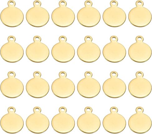 PATIKIL 12mm Steel Disc, 24pcs Metal Stamping Blanks Tags Circle Stainless Steel Pendants Round Gourd Metal Plate DIY with Hole for Laser Engraving Stamping Keychain Making Gold Tone in Saudi Arabia