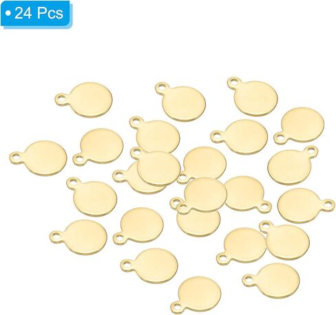 PATIKIL 12mm Steel Disc, 24pcs Metal Stamping Blanks Tags Circle Stainless Steel Pendants Round Gourd Metal Plate DIY with Hole for Laser Engraving Stamping Keychain Making Gold Tone in Saudi Arabia