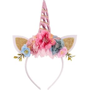 Nishine Glitter Unicorn Headband Simulation Cherry Flower Crown Tiara for Girls Headwear Costume
