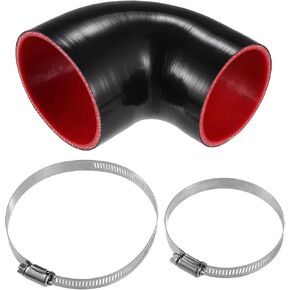 uxcell 1 Set 89mm to 102mm 3.5" to 4.02" ID 90 Degree Elbow Coupler Silicone Hose 4-Ply with 2 Pcs Clamps Black Red