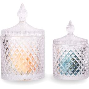 R FLORY 10+24 oz Glass Jars Set of 2 Bathroom Canisters Storage Organizer Cute Qtip Holder Vanity Canister with Lid Cotton Swabs Storage (Purple)