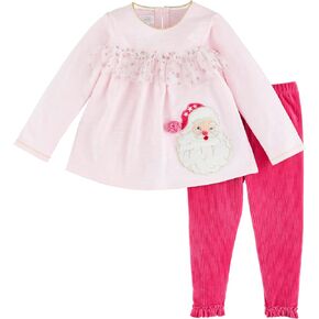 Mud Pie Girls Children's Pink Santa Tunic and Legging Set