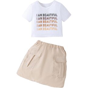 SOLY HUX Girl's 2 Piece Outfits Graphic Print T-Shirt and Elastic Waist Skirt Sets Summer Cute Clothing Set