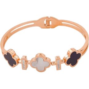 18K Gold Plated Love Friendship Clover Bracelet, Open Bangle, Mother's Day Valentine's Day Best Gift for Couples and Birthday