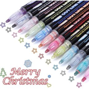 Shimmer Markers Double Line Outline Markers, 24 Colors Metallic Glitter Pens Set for Drawing, Art Supplies, Arts Crafts, Gifts for 4-12 Year Old Girl Kids Teens