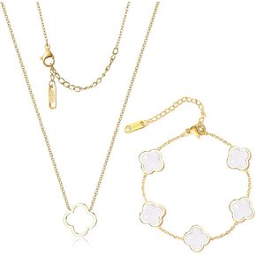 Delicacy Clover Bracelets Necklace Set:Clover Necklaces Clover Bracelet Women Link Bracelets Cute Gold Jewelry