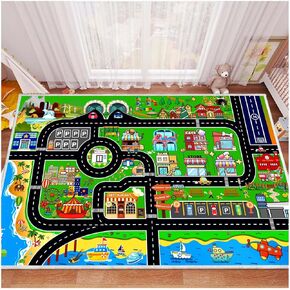 Kids Car Rug Play Mat Carpet for Cars Toys, Educational Road Traffic Carpet Kids Rugs for Playroom Kids Room Nursery Bedroom Decor, Area Rug Floor Mats Great Gift for Boy Girl(Green,4'x6')