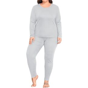 SWOMOG Plus Size Thermal Underwear Sets for Women Long Johns Base Layer Set 2 Pcs Underwear Top & Bottom Pajama Set