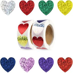 1000 Pieces Heart Shaped Stickers Roll Glitter Heart Sticker for Valentine's Day Wedding Envelopes Self Adhesive Love Labels Party Decorations Teachers Supplies Anniversaries Decorative Label (1 Inch)