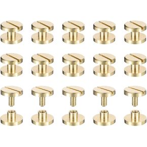 uxcell 30Pack Brass Chicago Screws, 15x10mm Flat Head Screw Back Binding Post Nail Stud Rivets Fastener for DIY Leather Craft Belt Strap