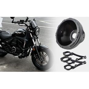 7inch Aluminum Alloy CNC Motorcycle Headlight Housing Bucket with CNC Side Mounting Bracket Fork Tube Holder Clamps for Motorcycle (55-59MM), Black