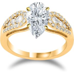 14K White Gold 1.75 Carat LAB GROWN DIAMOND Channel Set Pear Cut Diamond Engagement Ring (D-E Color VS1-VS2 Clarity 1.5 Ct Center)