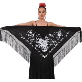 Mantón de flamenco MEDIANO bordado a una cara. 160X75cm. Flecos de 15cm