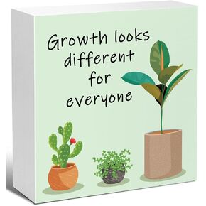 Black Inspirational Wood Block Sign,Growth Looks Different for Everyone Plant Motivational Wooden Block Sign for Home Bedroom Office Desk Table Decor,Inspirational Cheer Up Gift for Coworker Friend