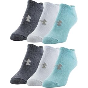 Under Armour Women's Essential No Show Socks, 6-Pairs, Black/Anthracite/Black, Medium