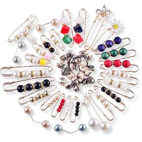 Brooches and Pins for Women Bulk 50pcs Charms for Socks Safety Pins Brooch Pins Buttons Pins for Clothes,Cute Pearl Brooch Pins for Women Scarf Shawl Hat Pins Shoe Sock Charms Jewelry Accessories