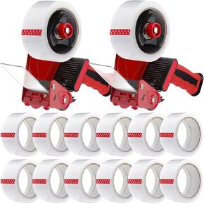 عبوتان من مسدس توزيع شريط التعبئة مع 12 شريط تعبئة لفة، مسدس شريط تعبئة 2 بوصة، شريط تغليف عالي التحمل 2.7 مل للشحن والنقل والكرتون وختم الصندوق (أسود وأحمر) in Kuwait