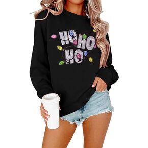 LOTUCY Sequin Christmas Sweatshirt Women: Santas Favorite HoHoHo Christmas Sweater Merry Holiday Long Sleeve Tops