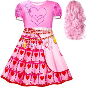 Bridget Costume for Girls Kids Princess Rise Red Pink Heart Dress with Wig Clothes Outfit