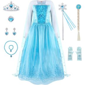 Elsa Costume for Girls 3-10 - Elsa Dress with Accessories - Princess Dress Up Clothes for Various Holiday Parties