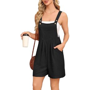 JUEYUN Women's Summer Short Overalls Casual Sleeveless Rompers Loose Adjustable Jumpsuit for Women with Pockets 2024