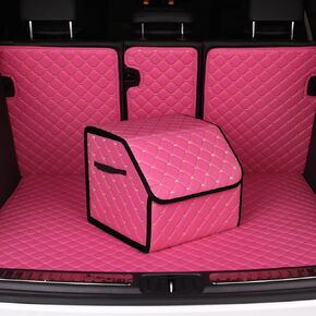 car organizers and storage for SUV,trunk organizer for sedan, leather foldable sleek box with lid,collapsible cargo bins, tool accessories containers,Pink women (21.65 inch)