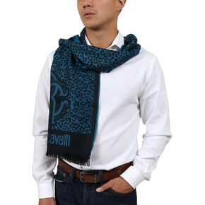 ROBERTO CAVALLI ESZ056 04505 Turquoise Wool Blend Leopard Print Mens Scarf for mens
