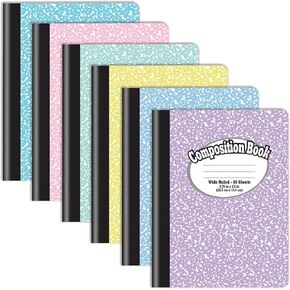 Better Office Products Composition Book Notebook, Hardcover, Assorted Pastel Covers, Wide Ruled (11/32-inch), 80 Sheet, One Subject, 9.75" x 7.5", 6 Pack