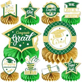 2024 Graduation Party Decorations 10PCS Blue Graduation Honeycomb Centerpieces Class of 2024 Congrats Grad Table Centerpieces for Grad Party Supplies