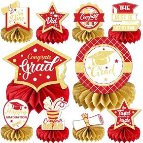 2024 Graduation Party Decorations 10PCS Blue Graduation Honeycomb Centerpieces Class of 2024 Congrats Grad Table Centerpieces for Grad Party Supplies