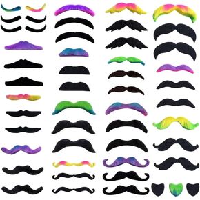 48 Pieces Fake Mustaches Self Adhesive Novelty Fiesta Costume Beards for Halloween Festival Performance Carnival Party Favor Decorations 16 Styles
