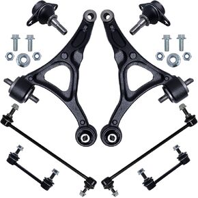 12Pcs Front End Suspension Kit Fit For 2003-2014 Vo-lvo XC90, 2 Lower Control Arm 2 Ball Joint 4 Sway Bar Link 4 Outer & Inner Tie Rod End (# K640446 K80501 EV800043 ES800857 K500153 K80425)