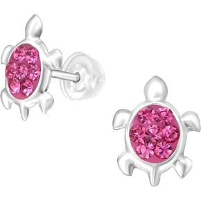 925 Sterling Silver Children's Crystal Turtle Stud Earrings